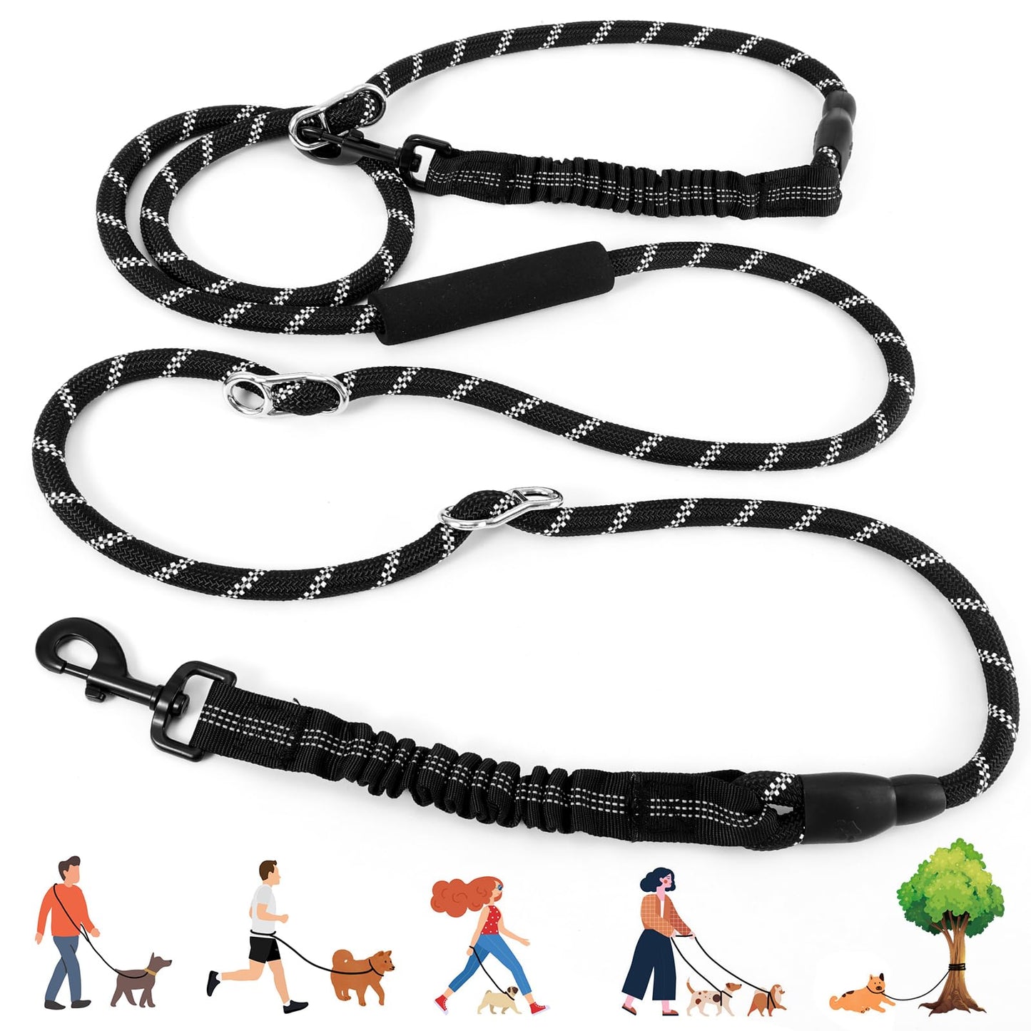 Heavy Duty Hands Free Dog Leash 10FT Adjustable Handsfree Dog Training Leash with Shock Absorbing Bungee No Pull Tangle Free Reflective Body Waist Leash for Dog Walking Running